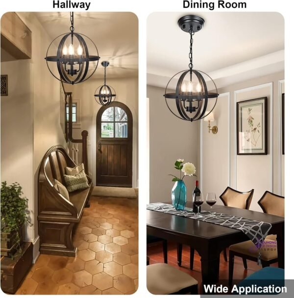 71sv9J7D3gL._AC_SL1500.jpg Vintage Pendant Hanging Light Fixtures, Flush Mount Ceiling Chandelier Lamp with Metal Spherical Shade for Kitchen, Dining Room, Living Room, Hallway, Entryway 3-Light, E12 Base-Matte Black