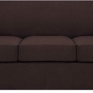H.VERSAILTEX 3 Piece Stretch Sofa Covers for 2 Cushion Sofa Couch Covers for Living Room Furniture Cover (Base Cover Plus 2 Seat Cushion Covers) Thicker Jacquard Fabric(Large Sofa, Grey)