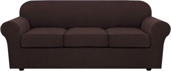 H.VERSAILTEX 3 Piece Stretch Sofa Covers for 2 Cushion Sofa Couch Covers for Living Room Furniture Cover (Base Cover Plus 2 Seat Cushion Covers) Thicker Jacquard Fabric(Large Sofa, Grey)