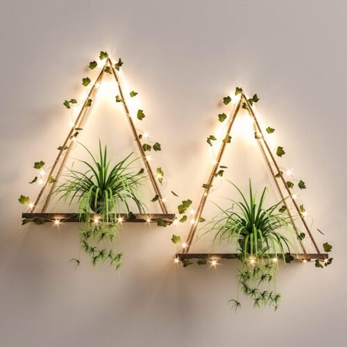 71tN1ANPbML._AC_SL1500.jpg Artificial Ivy LED-Strip Wall Hanging Shelves Set of 2, Macrame Shelf for Bedroom Bathroom Living Room Kitchen, Wood Hanging Plant Shelves for Wall Décor