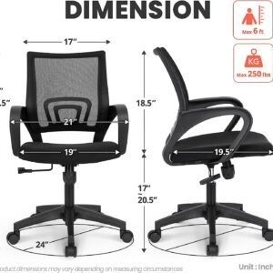 Office Computer Desk Chair Gaming-Ergonomic Mid Back Cushion Lumbar Support with Wheels Comfortable Blue Mesh Racing Seat Adjustable Swivel Rolling Home Executive (Black)