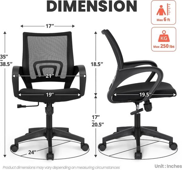 Office Computer Desk Chair Gaming-Ergonomic Mid Back Cushion Lumbar Support with Wheels Comfortable Blue Mesh Racing Seat Adjustable Swivel Rolling Home Executive (Black)