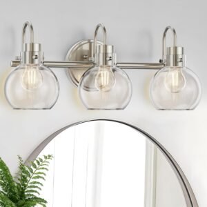 71tXfhog5bL._AC_SL1500.jpg Bathroom Light Fixtures, Black 3 Lights Vanity Light, Farmhouse Wall Sconces with Globe Glass Shade, Porch Wall Mount Lamp for Mirror, Kitchen, Porch Living Room Workshop (E26 Base)