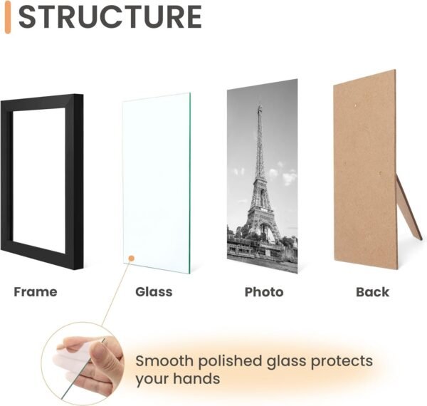 10 Pack Picture Frames Collage Wall Decor with Glass, Gallery Wall Frame Set for Wall Mounting or Tabletop Display, Multi Sizes Including 8x10, 5x7, 4x6 Family Photo Frames, Black