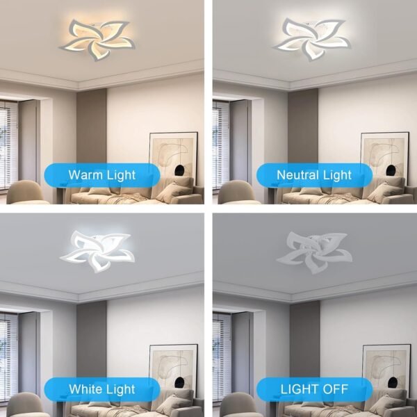 Dimmable Ceiling Light, White 5-Petals Flower Design Flush Mount Ceiling Lights Fixture, 3000K-6500K LED Acrylic with APP/Remote Control for Bedroom, Dining Room, Living Room, Kitchen