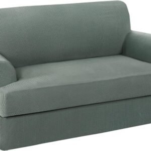 H.VERSAILTEX High Stretch Jacquard 2 Pieces Sofa Cover Couch Cover Furniture Sofa Slip Covers for Living Room, Polyester Spandex Jacquard Fabric Suit for T Cushion/Box Cushion (Sofa 72"-88", Navy)