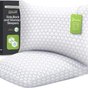 Shredded Memory Foam Pillow for Sleeping, Cooling Bed Pillows Set of 2, Adjustable Pillows for Side, Back, Stomach Sleepers with Washable Pillowcase (Queen Size, Grey)