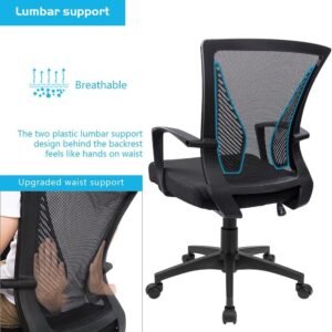 71vBiBYJr9L._AC_SL1000.jpg Office Chair Mid Back Swivel Lumbar Support Desk Chair, Computer Ergonomic Mesh Chair with Armrest (Black)