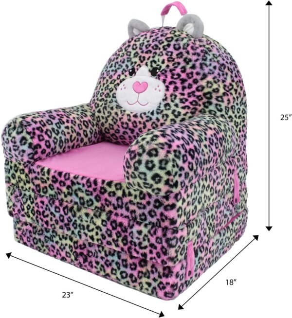 Soft Landing Elite Premium Character Sofa Seat & Transformable Fold-Out Lounger with Carrying Handle – Leopard