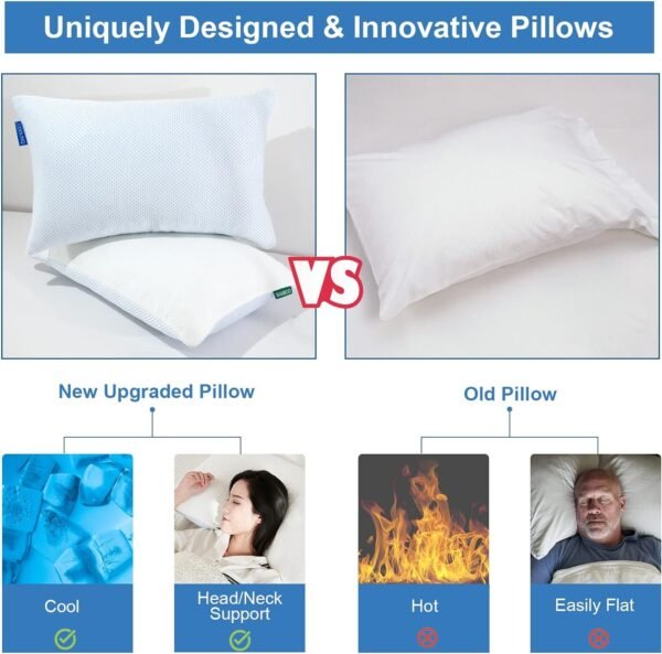 Cooling Shredded Memory Foam Pillow - 2 Packs Cooling Bed Pillow Adjustable Loft for Side Back & Stomach Sleepers Washable Removable Cover with Extra Bag of Fill