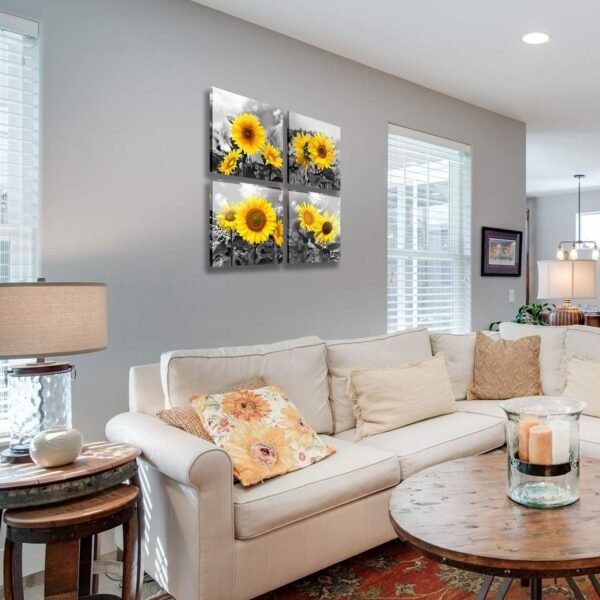 71vw4CNqPPL._AC_SL1500.jpg Wall Art Decor - 4 Panels Sunflower Canvas Wall Art Giclee Modern Home Decoration Watercolor Poster Canvas Picture for Living Room Ready to Hang