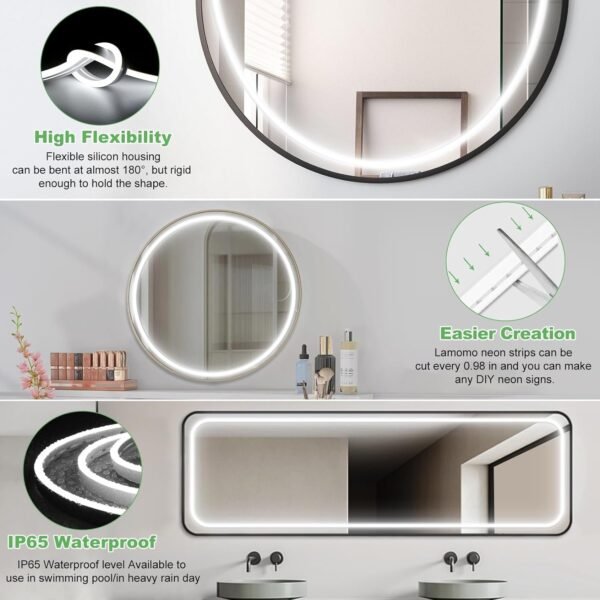 LED Vanity Mirror Lights, Hollywood Waterproof Makeup Light for Bathroom, 6.56FT/2M 6000K Dimmable 12V Strip Lights Mirror Lighting for Makeup Vanity Table (Mirror Not Included)