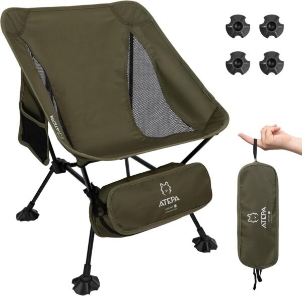 Ultralight Camping Chair for Backpacking Hiking, Portable Compact Lightweight Folding Camp Chairs for Adults - Square Aluminum Frame with Anti-Sinking Feet for Beach Lawn Travel BBQ Outdoor