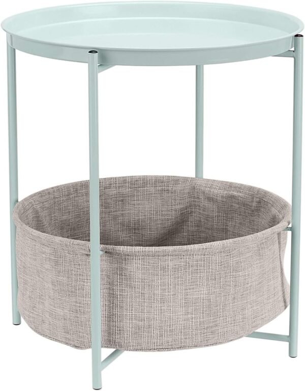 Round Storage End Table, Side Table with Cloth Basket, Charcoal/Heather Gray, 17.7 x 17.7 x 18.9 in