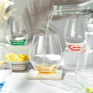 Premium Stemless Wine Glass | Handmade In Europe | 18oz Colored Stemless Crystal Wine Glasses set 6