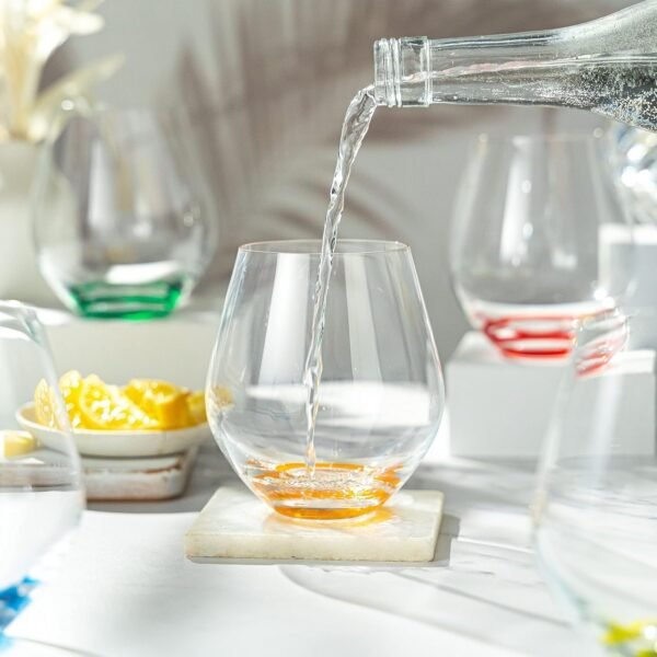 Premium Stemless Wine Glass | Handmade In Europe | 18oz Colored Stemless Crystal Wine Glasses set 6