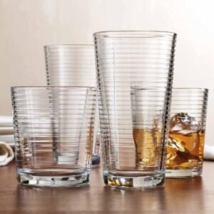 Drinking Glasses 16 Piece Set, 8-17 Oz. Highball Glasses, 8-13 Oz. Whiskey Rocks, Ideal for Water, Juice, Cocktails, and Iced Tea. Dishwasher safe