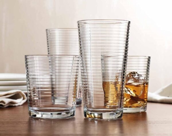 Drinking Glasses 16 Piece Set, 8-17 Oz. Highball Glasses, 8-13 Oz. Whiskey Rocks, Ideal for Water, Juice, Cocktails, and Iced Tea. Dishwasher safe