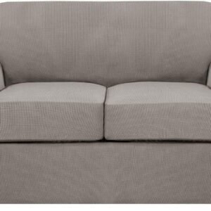 H.VERSAILTEX 3 Piece Stretch Sofa Covers for 2 Cushion Sofa Couch Covers for Living Room Furniture Cover (Base Cover Plus 2 Seat Cushion Covers) Thicker Jacquard Fabric(Large Sofa, Grey)