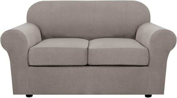 H.VERSAILTEX 3 Piece Stretch Sofa Covers for 2 Cushion Sofa Couch Covers for Living Room Furniture Cover (Base Cover Plus 2 Seat Cushion Covers) Thicker Jacquard Fabric(Large Sofa, Grey)