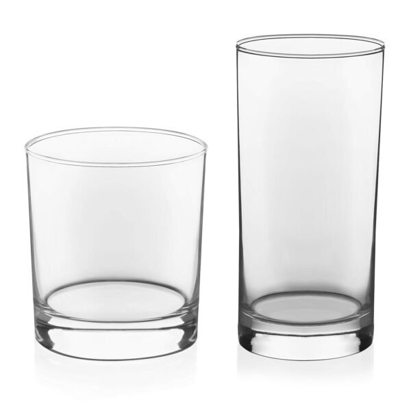 Tumbler and Rocks Glass Set, Elegant Drinkware Glasses Set, Tall Drinking Glasses with Modern Lines, Drinking Glasses Set of 16