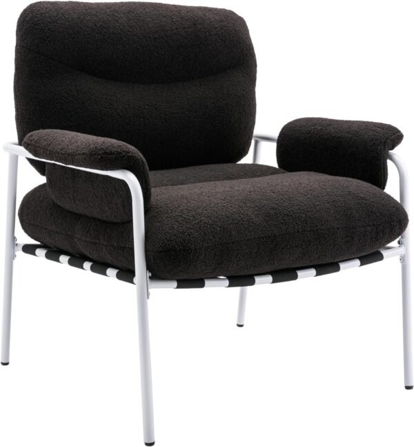 71xqNTHkp0L._AC_SL1500.jpg Black Sherpa Accent Chair Mid Century Modern Living Room Chairs with Metal Legs Comfy Upholstered Reading Single Wide Armchair for Living Room/Bedroom/Guest Room/Lounge