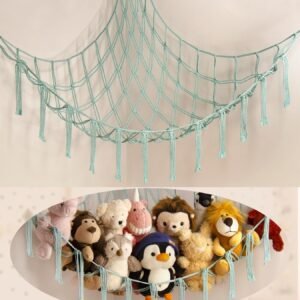 Large Stuffed Animal Hammock Corner Net for Toys Storage Hanging Stuff Animal Organizer Holder Pink Girls Living Room Bedroom Boho Nursery Dorm Decor