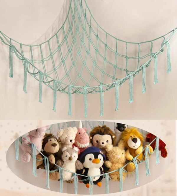Large Stuffed Animal Hammock Corner Net for Toys Storage Hanging Stuff Animal Organizer Holder Pink Girls Living Room Bedroom Boho Nursery Dorm Decor