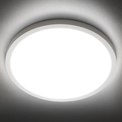 LED Flush Mount Ceiling Light Fixture, 5000K Daylight White, 2400LM, 12 Inch 24W White Round Flat Ceiling Lights, 240W Equiv. Non-Dimmable