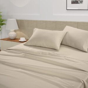 Queen Sheet Set, 4 Pc Queen Size Sheets Set, 450 Thread Count 100% Cotton Sheets, Cooling Sheets Queen Size, Soft and Breathable Bed Sheets Queen, Deep Pocket Queen Sheets - Ivory