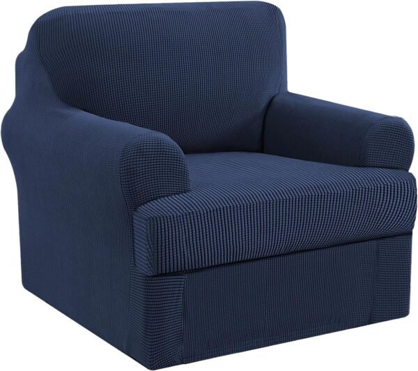 H.VERSAILTEX High Stretch Jacquard 2 Pieces Sofa Cover Couch Cover Furniture Sofa Slip Covers for Living Room, Polyester Spandex Jacquard Fabric Suit for T Cushion/Box Cushion (Sofa 72"-88", Navy)