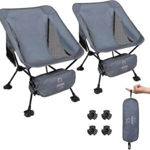 Ultralight Camping Chair for Backpacking Hiking, Portable Compact Lightweight Folding Camp Chairs for Adults - Square Aluminum Frame with Anti-Sinking Feet for Beach Lawn Travel BBQ Outdoor