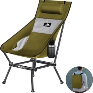Camping Chair, Compact Backpacking Chair, Portable Folding Chair, Beach Chair with Side Pocket and headrest, Lightweight Hiking Chair 166ZZ-A （Black）