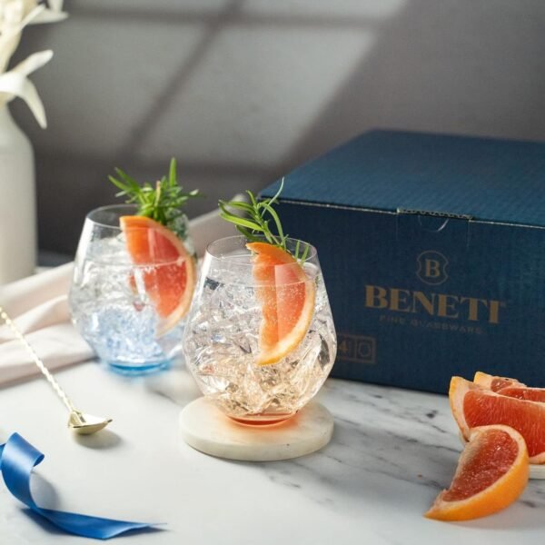 Premium Stemless Wine Glass | Handmade In Europe | 18oz Colored Stemless Crystal Wine Glasses set 6