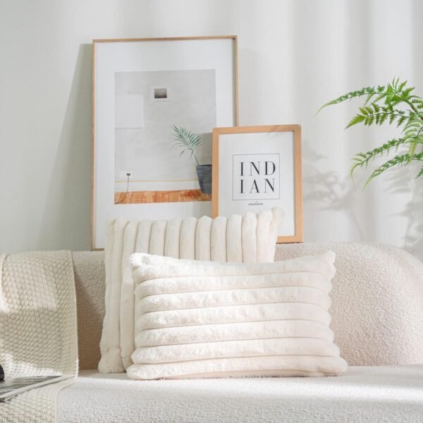 Pack of 2,Double-Sided Faux Fur Plush Decorative Throw Pillow Covers Fuzzy Striped Soft Pillowcase Cushion Covers for Sofa Couch Bedroom White 24x24 inch