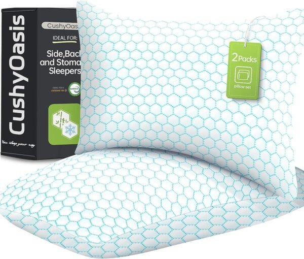 Shredded Memory Foam Pillow for Sleeping, Cooling Bed Pillows Set of 2, Adjustable Pillows for Side, Back, Stomach Sleepers with Washable Pillowcase (Queen Size, Grey)