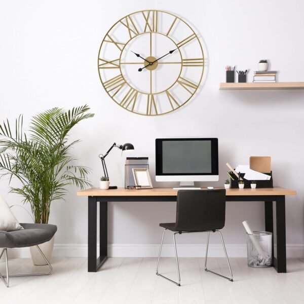 Large Wall Clock for Living Room Decor, (40CM) 16 Inch Wall Clock Decorative, Metal Analog Roman Numeral Wall Clock Modern Wall Clocks - Large Clock Home Decor (Gold)