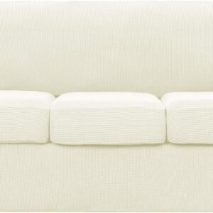 4 Piece Sofa Cover High Stretch Couch Slipcover for 3 Cushion Soft Sofa Slipcover Jacquard Fabric Furniture Covers with Elastic Bottom Machine Washable(Light Gray,Large)