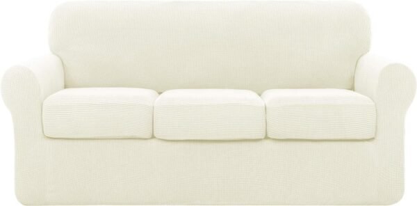 4 Piece Sofa Cover High Stretch Couch Slipcover for 3 Cushion Soft Sofa Slipcover Jacquard Fabric Furniture Covers with Elastic Bottom Machine Washable(Light Gray,Large)