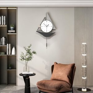 Decorative Wall Clock for Living Room Decor Large Modern Wall Clocks with Pendulum Battery Operated for Bedroom Office Kitchen Home Black Wood Silent Wall Clock Non Ticking 11.8 * 19.7"