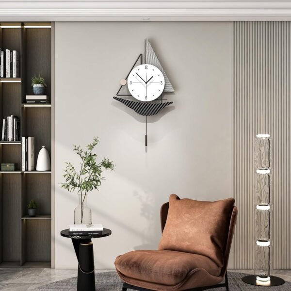 Decorative Wall Clock for Living Room Decor Large Modern Wall Clocks with Pendulum Battery Operated for Bedroom Office Kitchen Home Black Wood Silent Wall Clock Non Ticking 11.8 * 19.7"