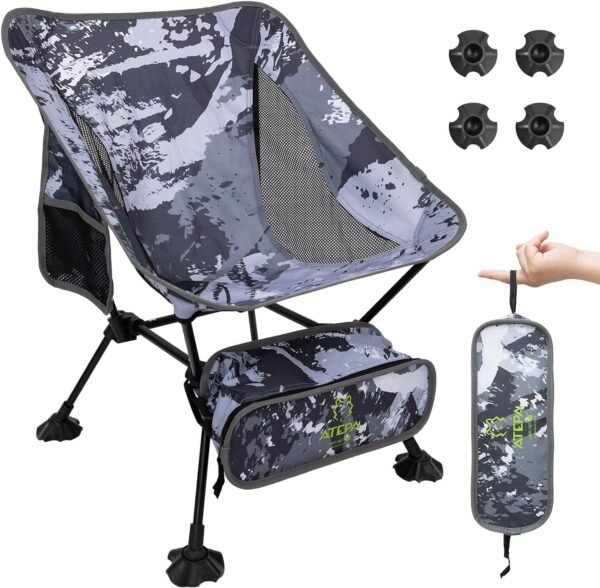 Ultralight Camping Chair for Backpacking Hiking, Portable Compact Lightweight Folding Camp Chairs for Adults - Square Aluminum Frame with Anti-Sinking Feet for Beach Lawn Travel BBQ Outdoor