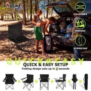 Portable Camping Chair, Large Outdoor Folding Chair for Adults, 600D Oxford Fabric Sturdy Foldable Chair for Beach, Fishing, Picnic Lawn and More Outdoor Sports, Carry Bag & Cup Holders, Black