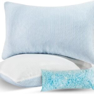 Cooling Shredded Memory Foam Pillow - 2 Packs Cooling Bed Pillow Adjustable Loft for Side Back & Stomach Sleepers Washable Removable Cover with Extra Bag of Fill
