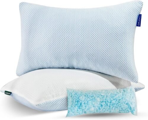 Cooling Shredded Memory Foam Pillow - 2 Packs Cooling Bed Pillow Adjustable Loft for Side Back & Stomach Sleepers Washable Removable Cover with Extra Bag of Fill