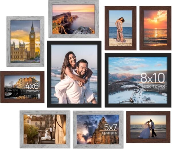 10 Pack Picture Frames Collage Wall Decor with Glass, Gallery Wall Frame Set for Wall Mounting or Tabletop Display, Multi Sizes Including 8x10, 5x7, 4x6 Family Photo Frames, Black