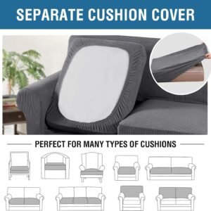 H.VERSAILTEX 3 Piece Stretch Sofa Covers for 2 Cushion Sofa Couch Covers for Living Room Furniture Cover (Base Cover Plus 2 Seat Cushion Covers) Thicker Jacquard Fabric(Large Sofa, Grey)