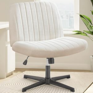 Cross Legged Armless Wide Adjustable Swivel Padded Fabric Home Office Desk Chair No Wheels