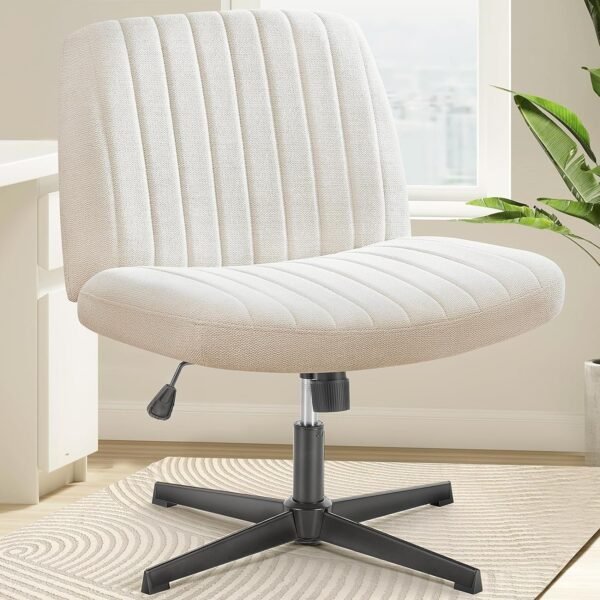 Cross Legged Armless Wide Adjustable Swivel Padded Fabric Home Office Desk Chair No Wheels