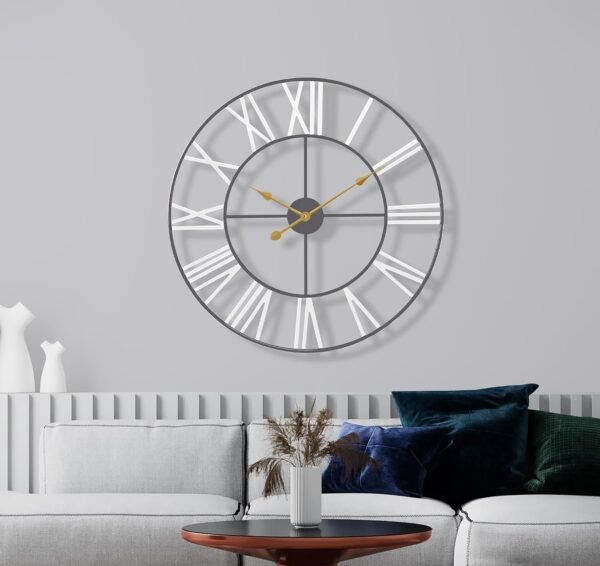 Large Wall Clock for Living Room Decor, (40CM) 16 Inch Wall Clock Decorative, Metal Analog Roman Numeral Wall Clock Modern Wall Clocks - Large Clock Home Decor (Gold)